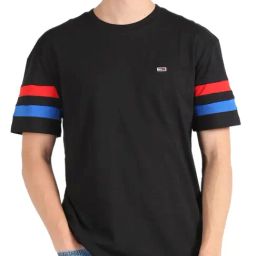 Tommy Hilfiger Black Cotton Regular Fit Striped T-Shirt-picture-32
