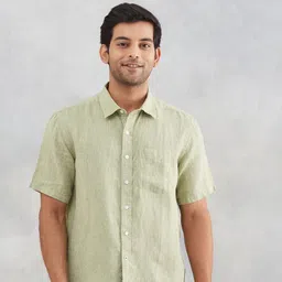Fabindia Men Solid Spread Collar Linen Casual Shirt-picture-37