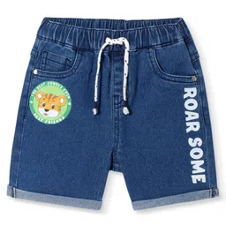 Babyhug Mid Thigh Length Washed & Stretchable Denim Shorts With Animal Print Detailing - Blue-picture-31