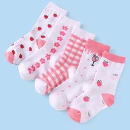cute walk by babyhug Cutewalk by Babyhug Non Terry Knit Anti-bacterial Ankle Length Socks with Floral & Fruits Design Pack of 5 - White & Pink-picture-24