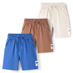 Primo Gino 100% Cotton Knit Knee Lenght Shorts with Beach Theme Print Pack of 3 - Blue Brown & White-image-89
