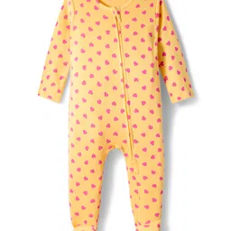 Babyhug Cotton Knit Full Sleeves Footed Sleepsuit With Heart Print - Yellow-picture-28