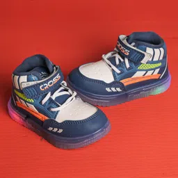 FEETWELL SHOES Cross Text Designed Velcro Closure LED Shoes - Blue-image-93