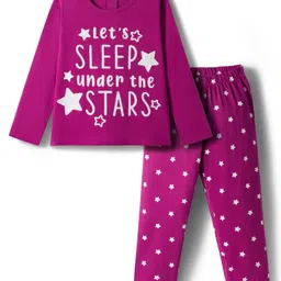 Babyhug Cotton Knit Full Sleeves Night Suit With Text Print - Pink-picture-14
