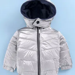 Babyoye Full Sleeves Hooded Solid Color Jacket - Grey image 2