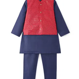 Babyhug Woven Full Sleeves Solid Kurta Pyjama Set With Sequins Embroidered Jacket - Navy Blue image 3