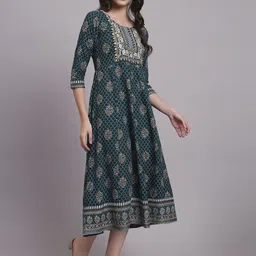 HERE&NOW Printed & Embroidered Flared Midi Dress image 3