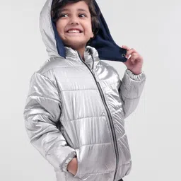 Babyoye Full Sleeves Hooded Solid Color Jacket - Grey image 4