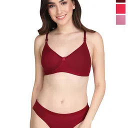 Liigne Pack Of 3 Padded Non-Wired Pure Cotton Everyday Bra Panty Lingerie Set-picture-19