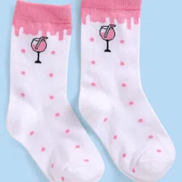 cute walk by babyhug Cutewalk by Babyhug Non Terry Knit Anti-bacterial Ankle Length Socks with Floral & Fruits Design Pack of 5 - White & Pink image 5