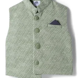 Mini Taurus Sinker Knit Full Sleeves Solid T-Shirt & Trouser Set With Waistcoat - Olive Green image 5