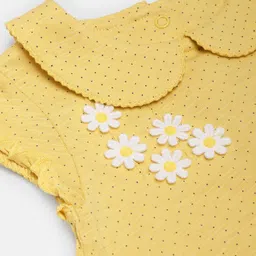 mothercare Infant Girl Yellow Polka Dot Print Peter Pan Collar Pure Cotton Romper image 2