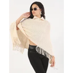 SHOWOFFFF Beige Acrylic Self Poncho-picture-13