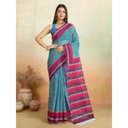 SHANVIKA Blue & Pink Cotton Printed Saree Without Blouse Piece-picture-19