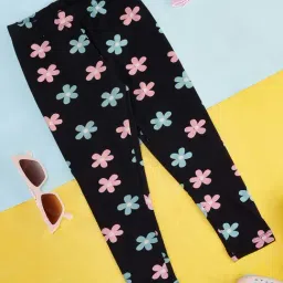Pantaloons Junior Black Cotton Floral Print Leggings-picture-10