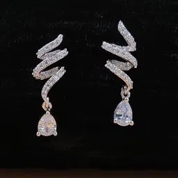 JYONA Silver-Plated American Diamond & CZ Studded ContemporaryDrop Earrings-image-4