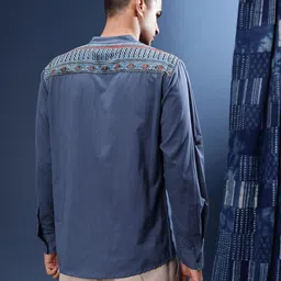 Taavi Pure Cotton Ethnic Printed Band Collar Roll-Up Sleeves Ajrakh Casual Shirt image 3