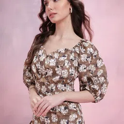 DressBerry Floral Print Puff Sleeve Bodycon Mini Dress-picture-20