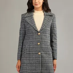 Roadster Women Houndstooth Printed Regular Fit Single Breasted Winter Coat image 5