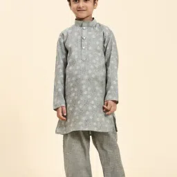 Pro-Ethic Style Developer Kids Grey Printed Full Sleeves Kurta with Pyjamas-picture-28