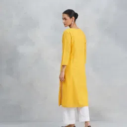 Fabindia Mustard Cotton Calf Length Kurta image 2