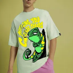 Bewakoof Green Cotton Loose Fit Printed T-Shirt-image-84