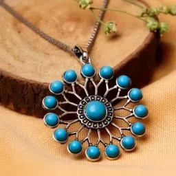 AVNI by GIVA 92.5 Sterling Silver Turquoise Wheel Pendant with Box Chain-image-40