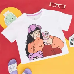 Pantaloons Junior Kids White Cotton Printed T-Shirt-image-5