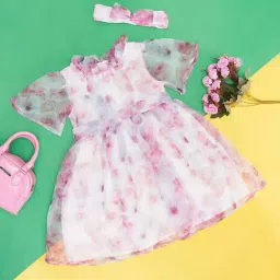 Pantaloons Junior Kids White & Pink Cotton Floral Print Dress-picture-32