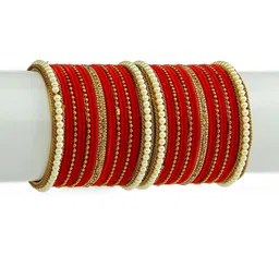 GLIKA Women Set of 38 Stone & Pearls Studded Metal Velvet Bangle Set image 3