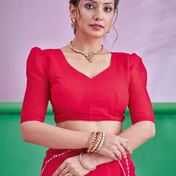 Sangria Leheriya Printed Cotton Linen Saree With Unstitched Blouse image 5