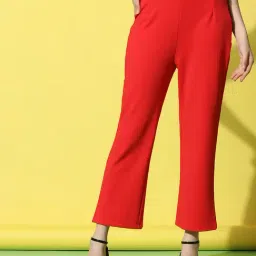 SELVIA Red Regular Fit Mid Rise Trousers-image-2