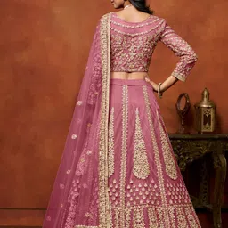 ODETTE Embroidered Thread Work Net Semi-Stitched Lehenga & Unstitched Blouse With Dupatta image 5