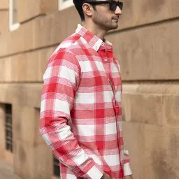 Powerlook SS25 Brushed Checked Spread Collar Casual Shirt image 3