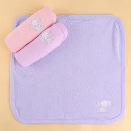 Simply Terry Knit Hand & Face Towels with Elephant Embroidery L 31 x B 31 cm Pack of 3 - Purple & Pink image 1