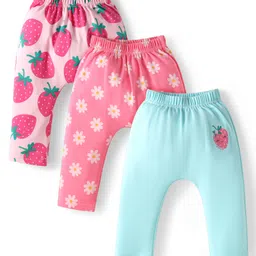 Babyhug Interlock Knit Full Length Diaper Leggings with Strawberry & Floral Print Pack of 3 - Pink & Light Blue-picture-15