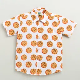 ZIP ZAP ZOOP Cotton Half Sleeves Basketball Printed Shirt - White & Orange-picture-30