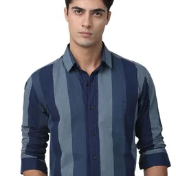 Mufti Men Spread Collar Vertical Striped Cotton Slim Fit Casual Shirt-picture-19