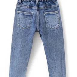 Babyhug Denim Full Length With Stretch Washed Jeans With Butterfly Embroidery - Grey image 2