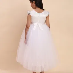 Toy Balloon Kids Net Woven Cap Sleeves Floral Applique Detailed Sequins Embellished Gown - White image 3