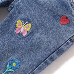 Babyhug Denim Full Length With Stretch Washed Jeans With Butterfly Embroidery - Grey image 3