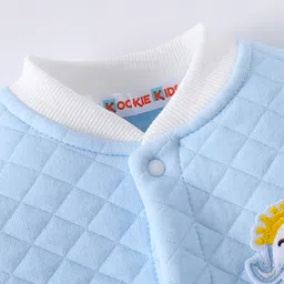 Kookie Kids Full Sleeves Winter Romper with Elephant Patch - Sky Blue image 3