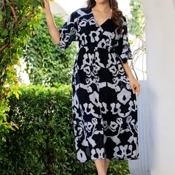 MANOJAVA Print Kimono Sleeve A-Line Midi Dress image 4