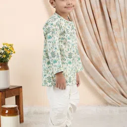 Polka Tots Boys Ethnic Motifs Printed Angrakha Pure Cotton Kurta with Dhoti Pants image 2