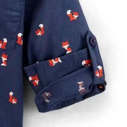 Babyhug Cotton Woven Full Sleeves Fox Printed Shirt - Navy image 4