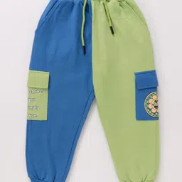 Ollington St. 100% Cotton Knit Full Sleeved Color Block Hoodie & Joggers Winter Wear Set With Text & Emoticon Print - Light Green & Blue image 4