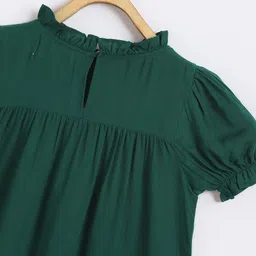 Chuppan Chupai Rayon Half Puffed Sleeves Solid Top - Green image 5