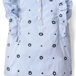 Babyhug Single Jersey Knit Frill Sleeves Top & Shorts Set With Floral Embriodery - Blue image 4