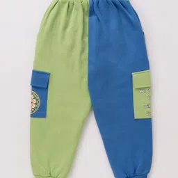 Ollington St. 100% Cotton Knit Full Sleeved Color Block Hoodie & Joggers Winter Wear Set With Text & Emoticon Print - Light Green & Blue image 5