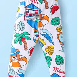 Babyhug Cotton Knit Full Sleeves Night Suit With Animal & Beach Theme Print - White image 5